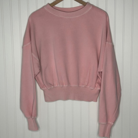 Aerie Cropped Pullover Sweatshirt Women's Pink Crew Neck Ribbed Casual Small - Picture 1 of 8